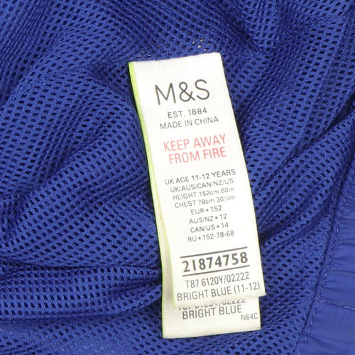 Marks and Spencer Boys Blue Hooded Windbreaker Jacket 11-12 Years