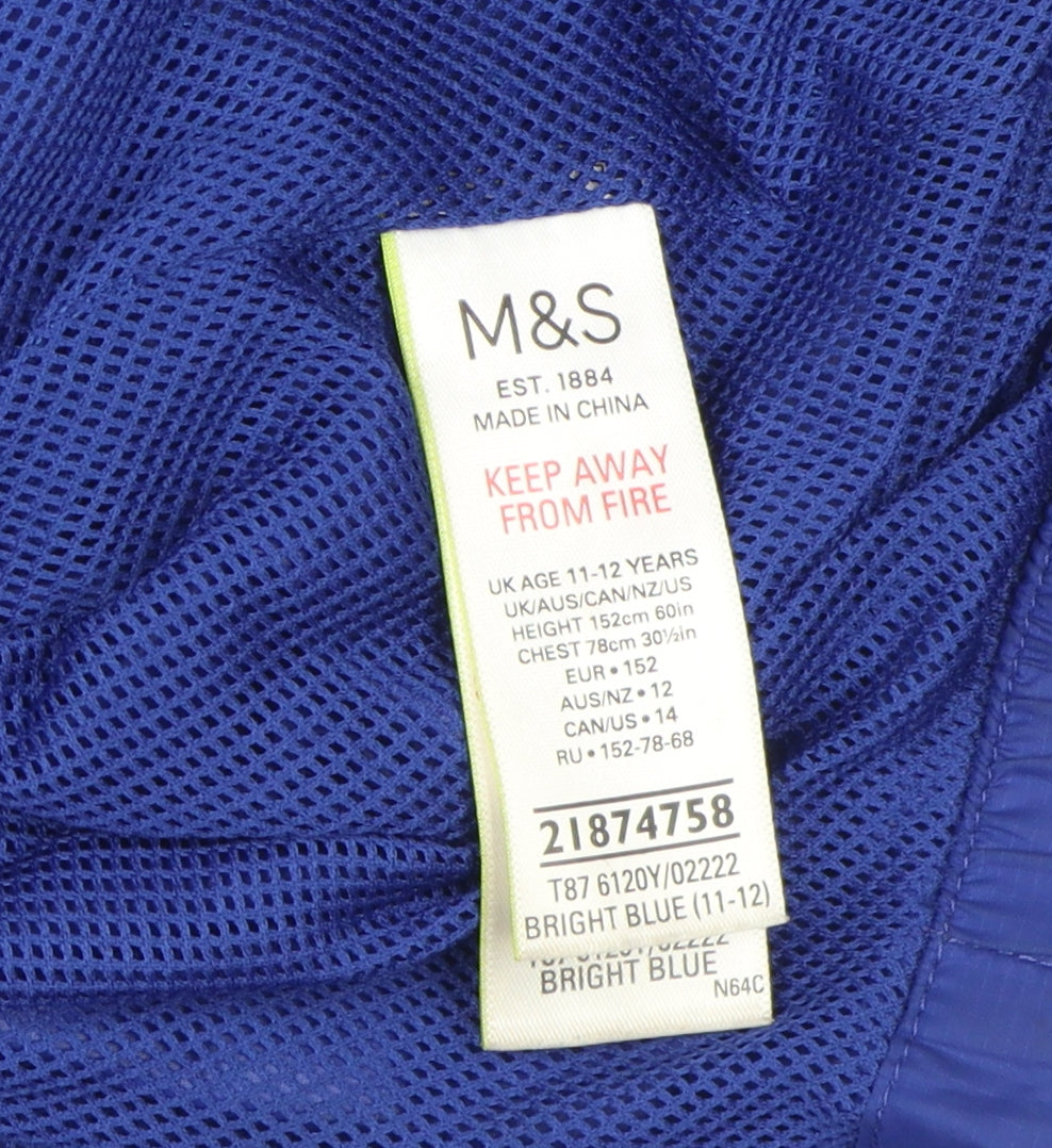 Marks and Spencer Boys Blue Hooded Windbreaker Jacket 11-12 Years