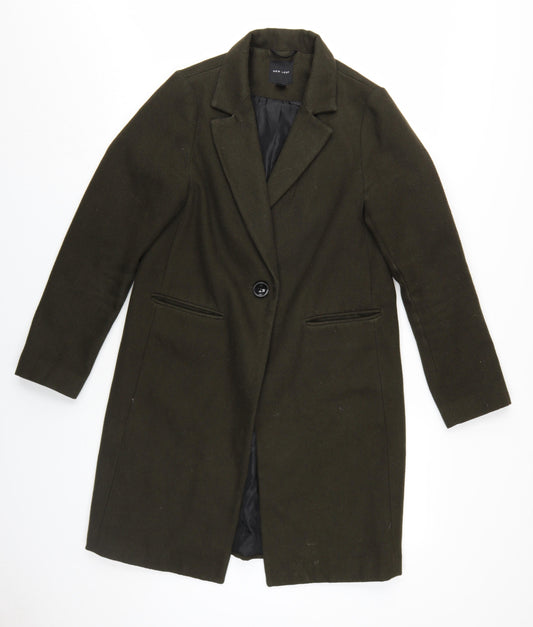 New Look Women's Green Single-Breasted Coat, Size 10