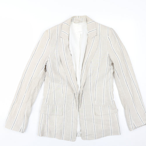 H&M Women's Beige Striped Blazer Regular Fit