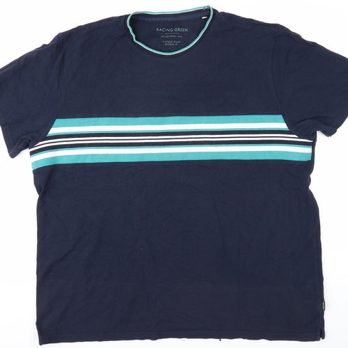 Racing Green Men's XL Blue Striped Crew Neck T-Shirt