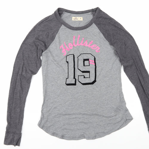 Hollister Women's Grey Crew Neck Raglan T-Shirt M