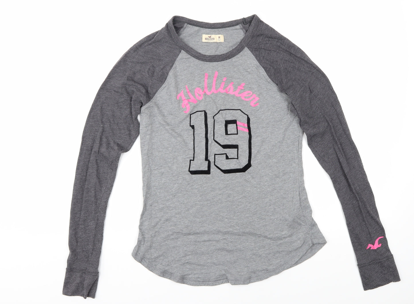 Hollister Women's Grey Crew Neck Raglan T-Shirt M