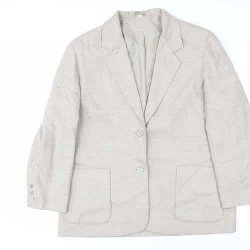 Equorian Beige Two-Button Wool Silk Blazer - Size 16