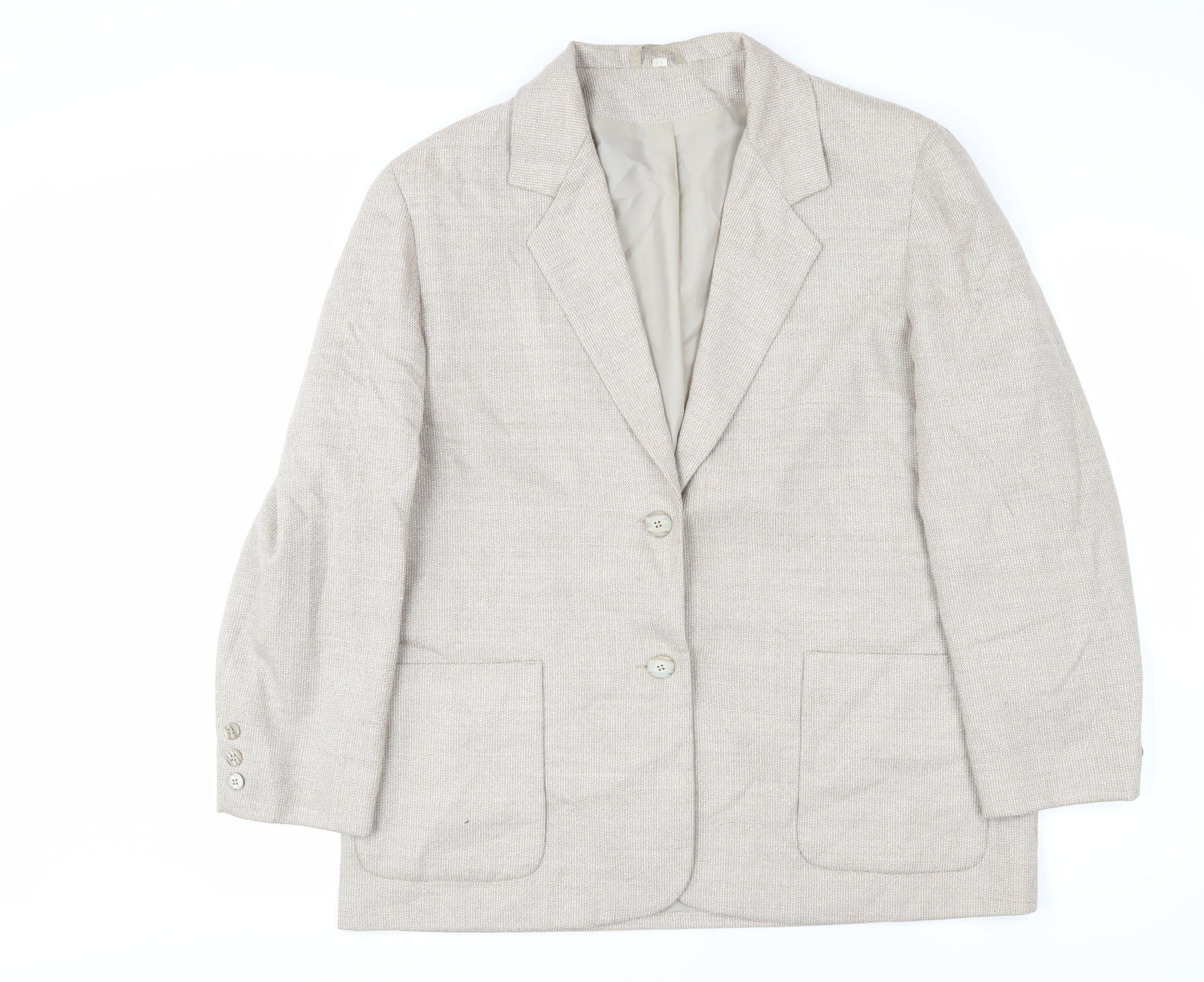 Equorian Beige Two-Button Wool Silk Blazer - Size 16