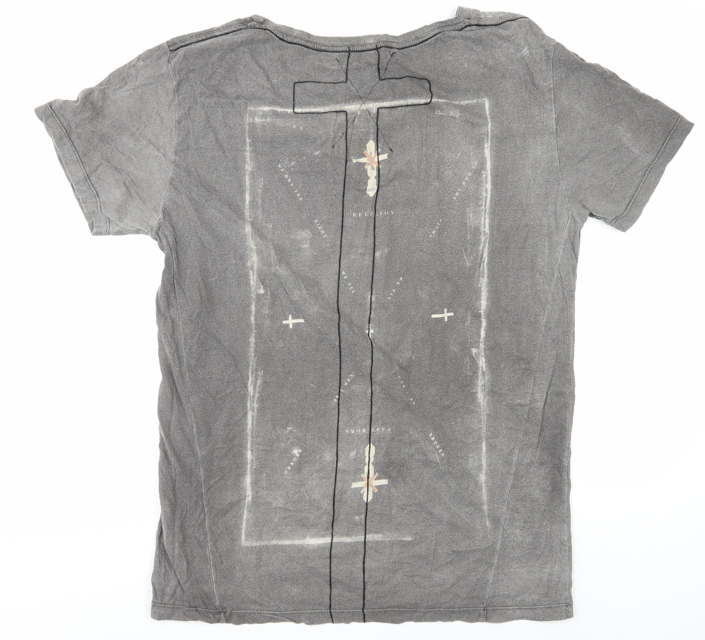 Religion Men's Grey Gothic Art Graphic T-Shirt, Short Sleeve Size L