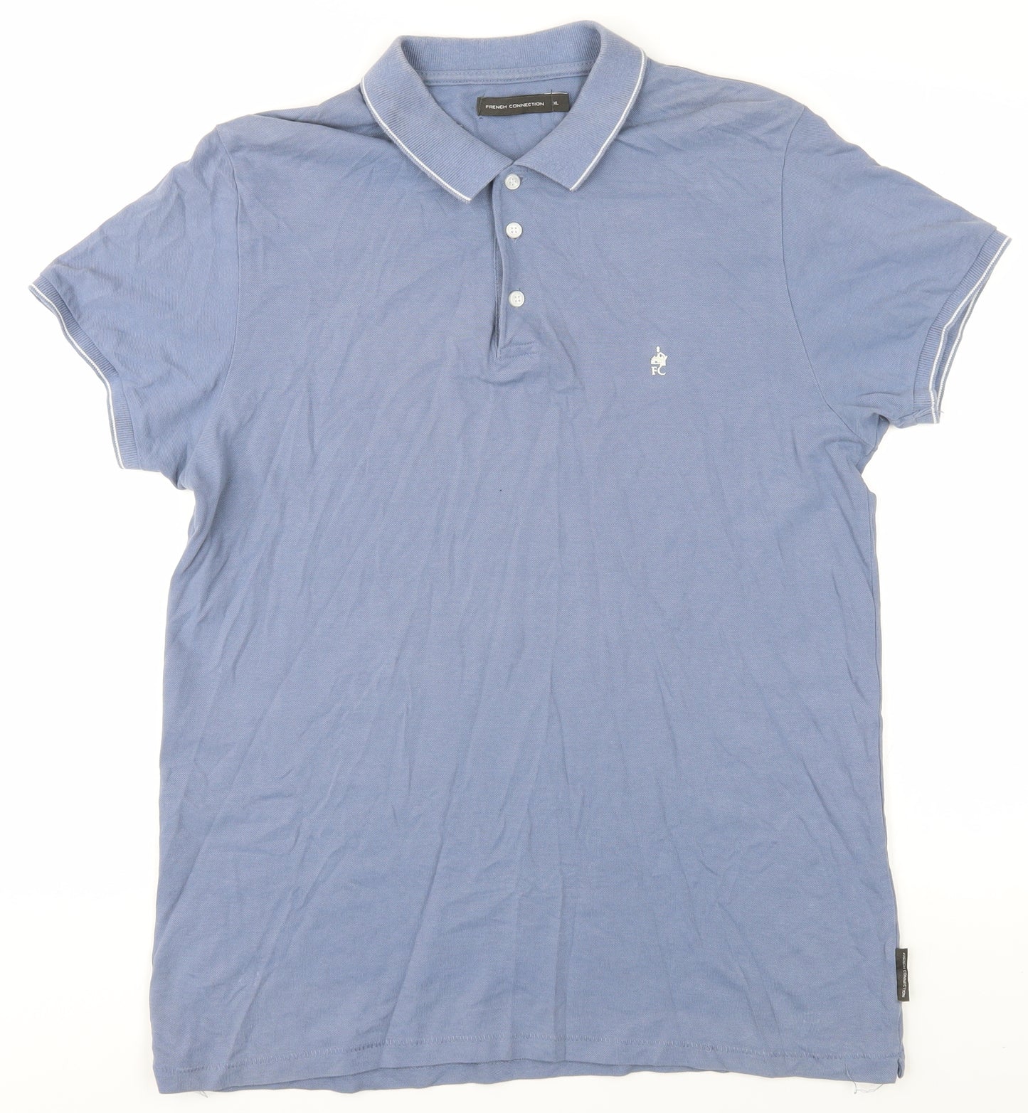 French Connection Men's Blue Collared T-Shirt, XL
