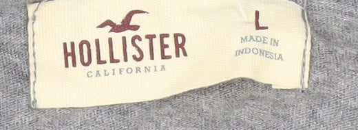 Hollister Women's Grey Henley T-Shirt L Casual