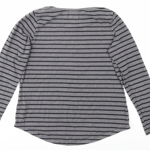 Fat Face Women's Grey Striped Boat Neck T-Shirt Size 12