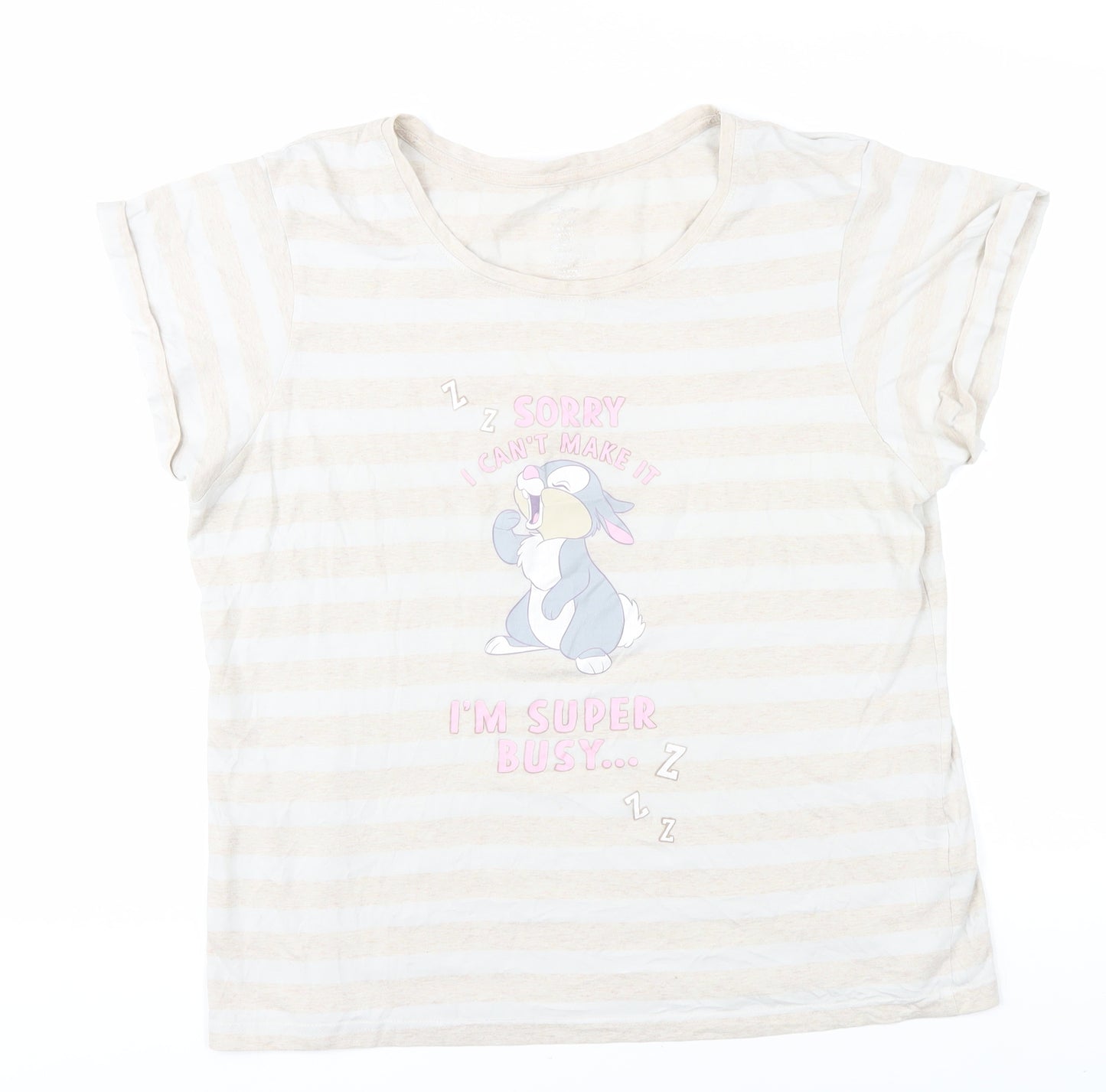 Disney Beige Women's Cartoon Striped T-Shirt Size L