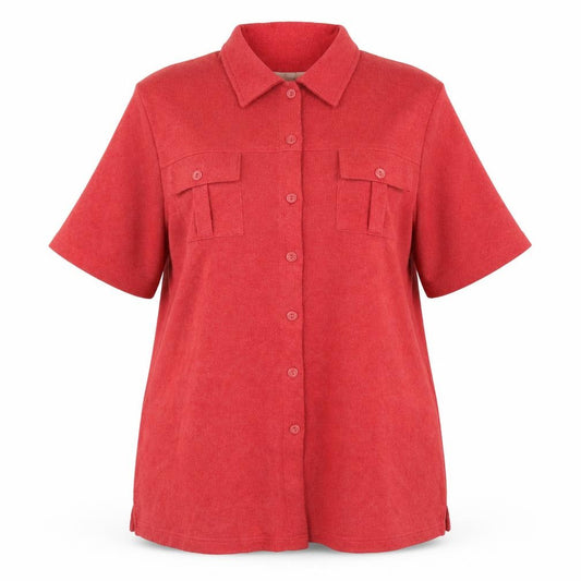 Front view of Ann Harvey Women's Red Button-Up Shirt, size 18