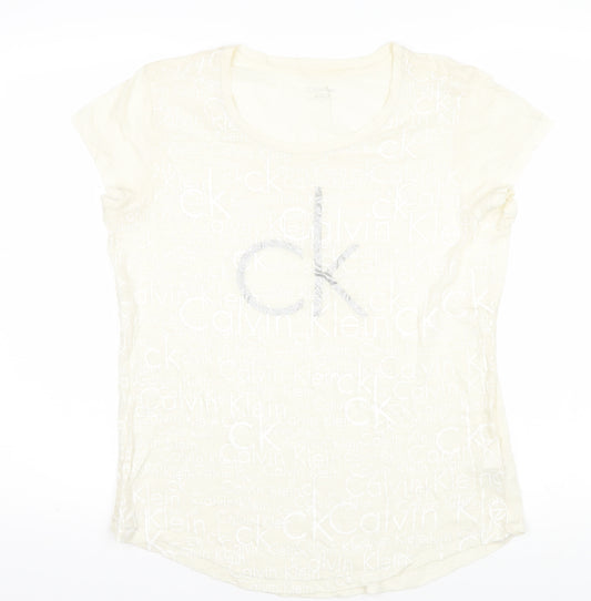 Calvin Klein Women Beige Logo T-Shirt L Basic Style