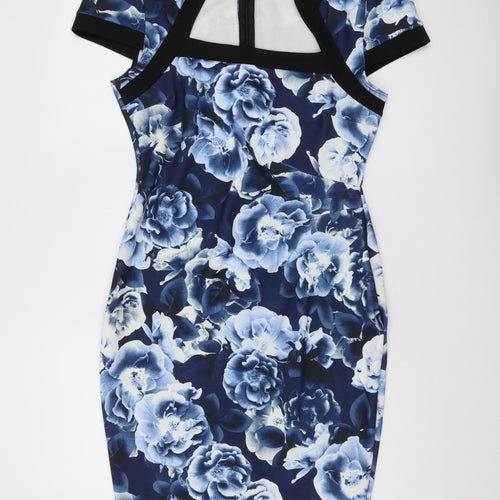 Amy Childs Women's Blue Floral Bodycon Dress Size 14