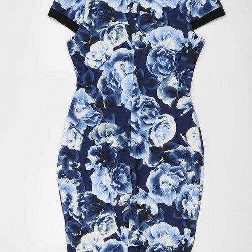 Amy Childs Women's Blue Floral Bodycon Dress Size 14