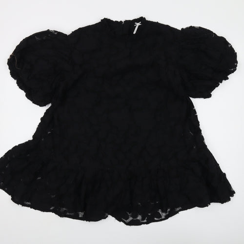 Next Girls Black Puff Sleeve Dress, Age 9, Lined