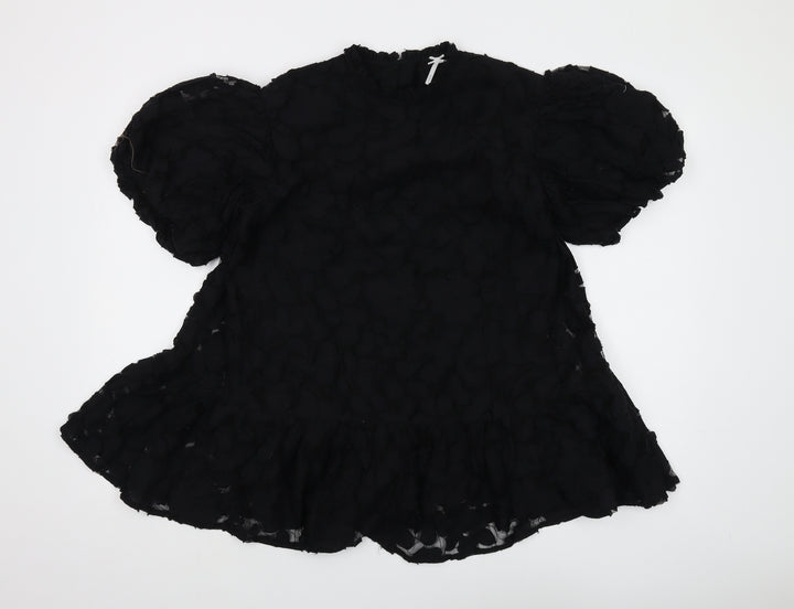 Next Girls Black Puff Sleeve Dress, Age 9, Lined