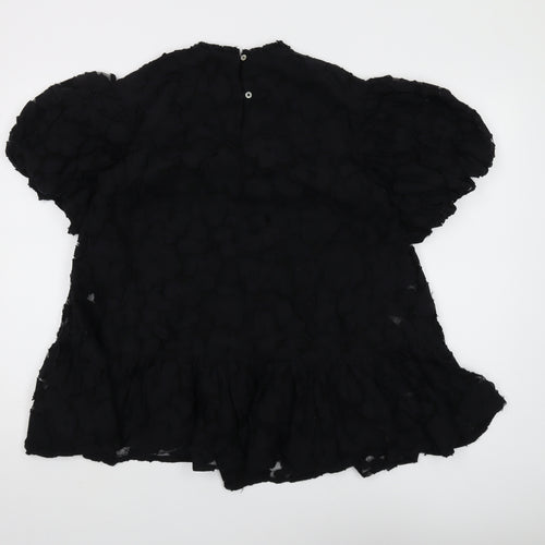 Next Girls Black Puff Sleeve Dress, Age 9, Lined