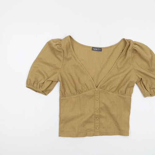Inside Women's Beige Cropped Blouse S Slim Fit V-Neck