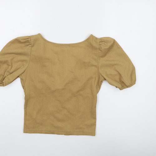 Inside Women's Beige Cropped Blouse S Slim Fit V-Neck
