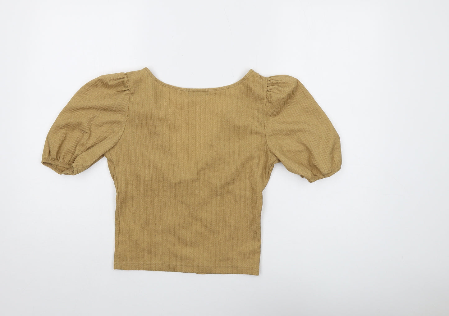 Inside Women's Beige Cropped Blouse S Slim Fit V-Neck