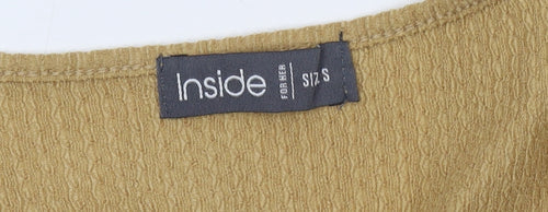 Inside Women's Beige Cropped Blouse S Slim Fit V-Neck