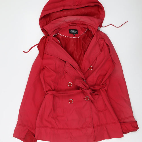 Debenhams Women's Red Hooded Rain Coat Jacket Size 10