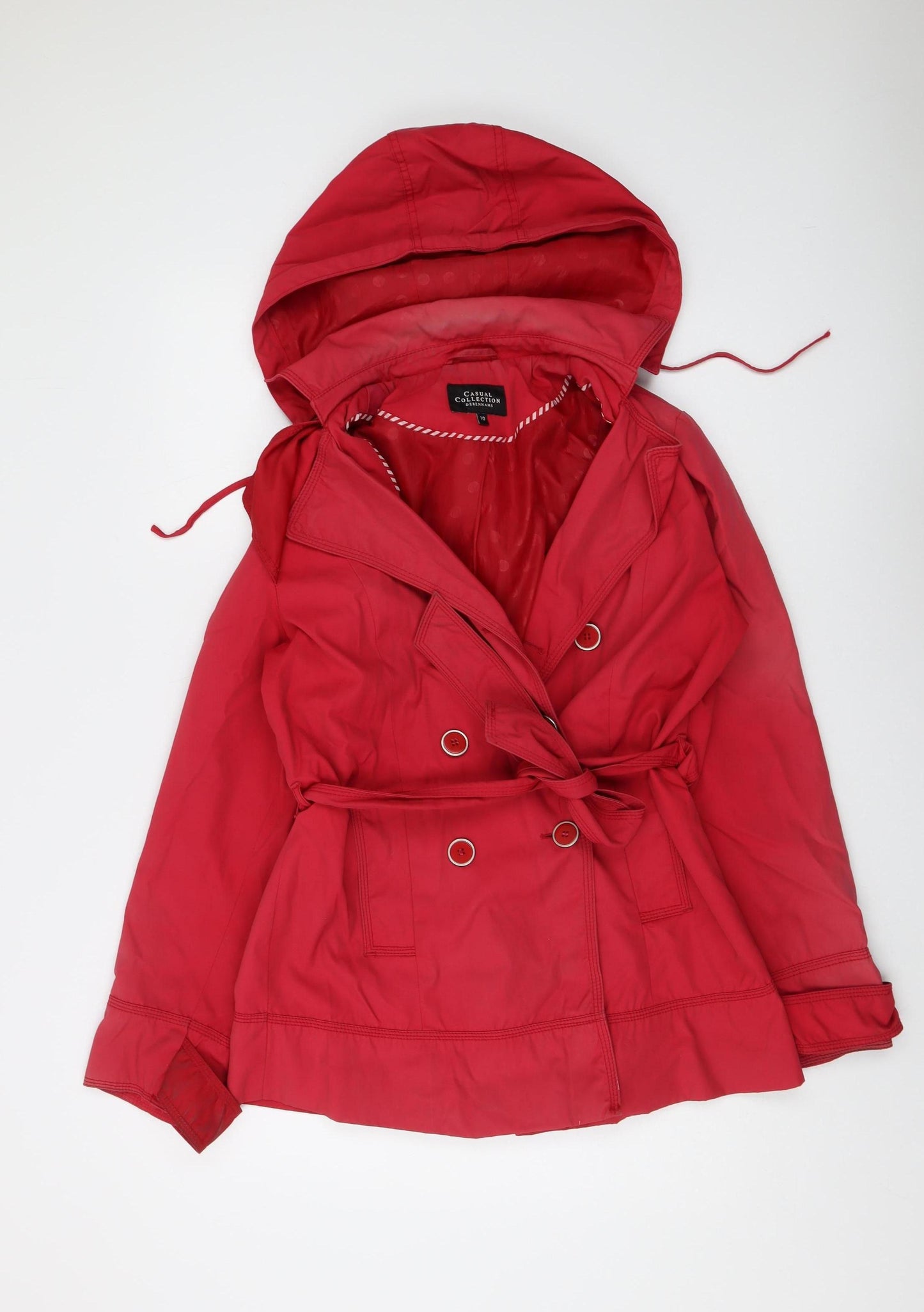 Debenhams Women's Red Hooded Rain Coat Jacket Size 10