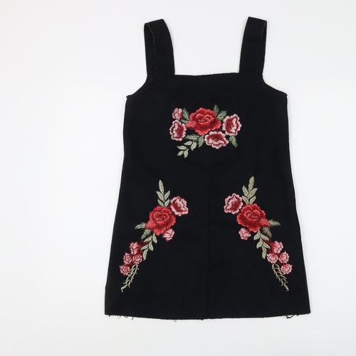 Boohoo Women’s Black Floral Pinafore Dress, Size 4