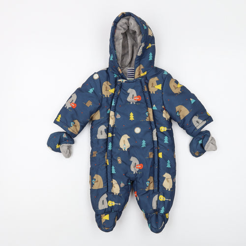 John Lewis Unisex Baby Blue 0-3m Animal Snowsuit Winter