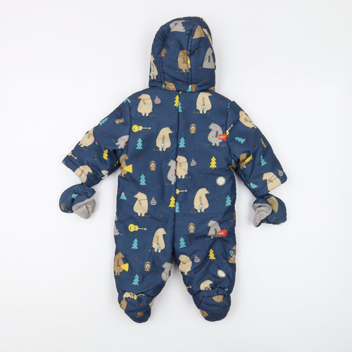 John Lewis Unisex Baby Blue 0-3m Animal Snowsuit Winter