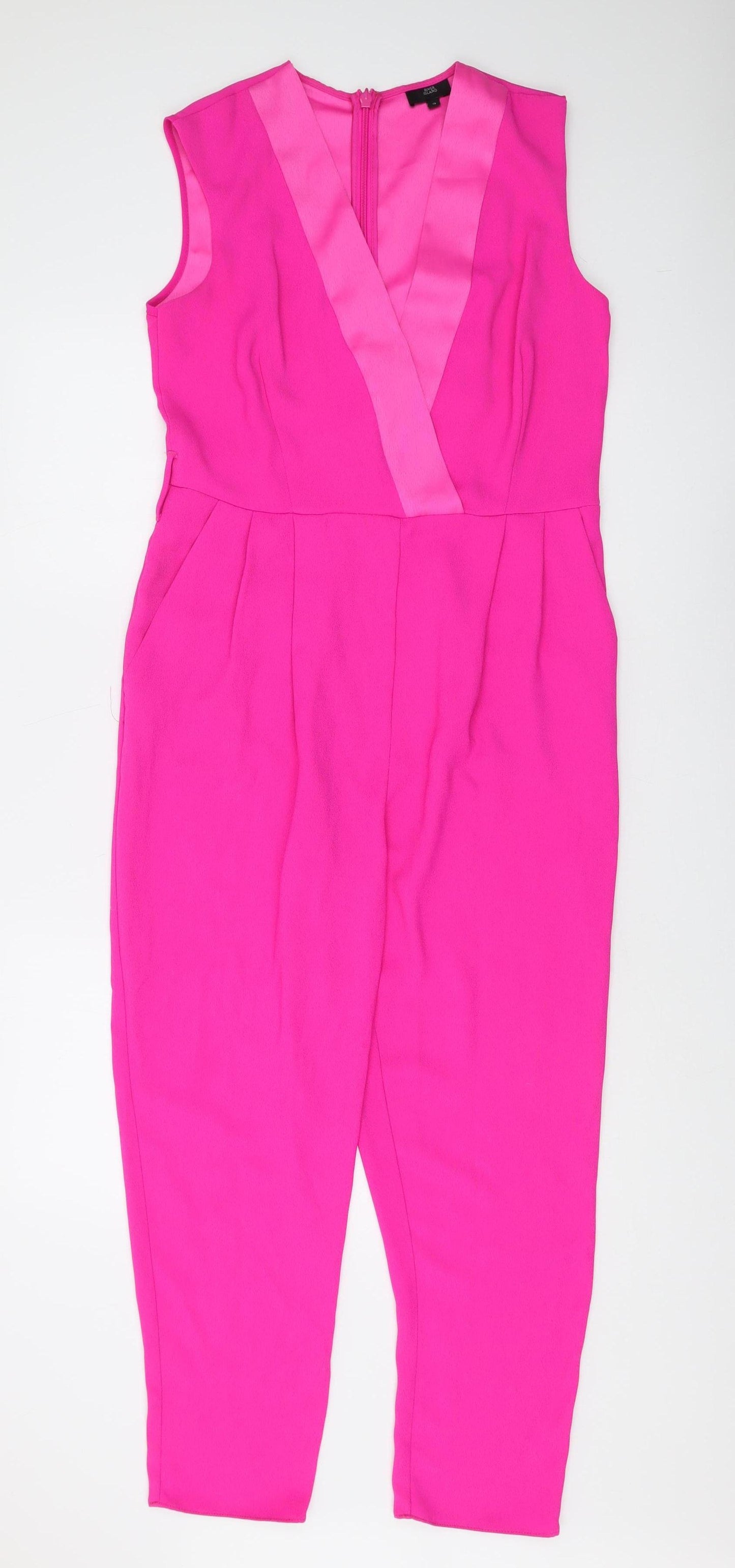 River Island Women's Pink V-Neck Jumpsuit Size 12