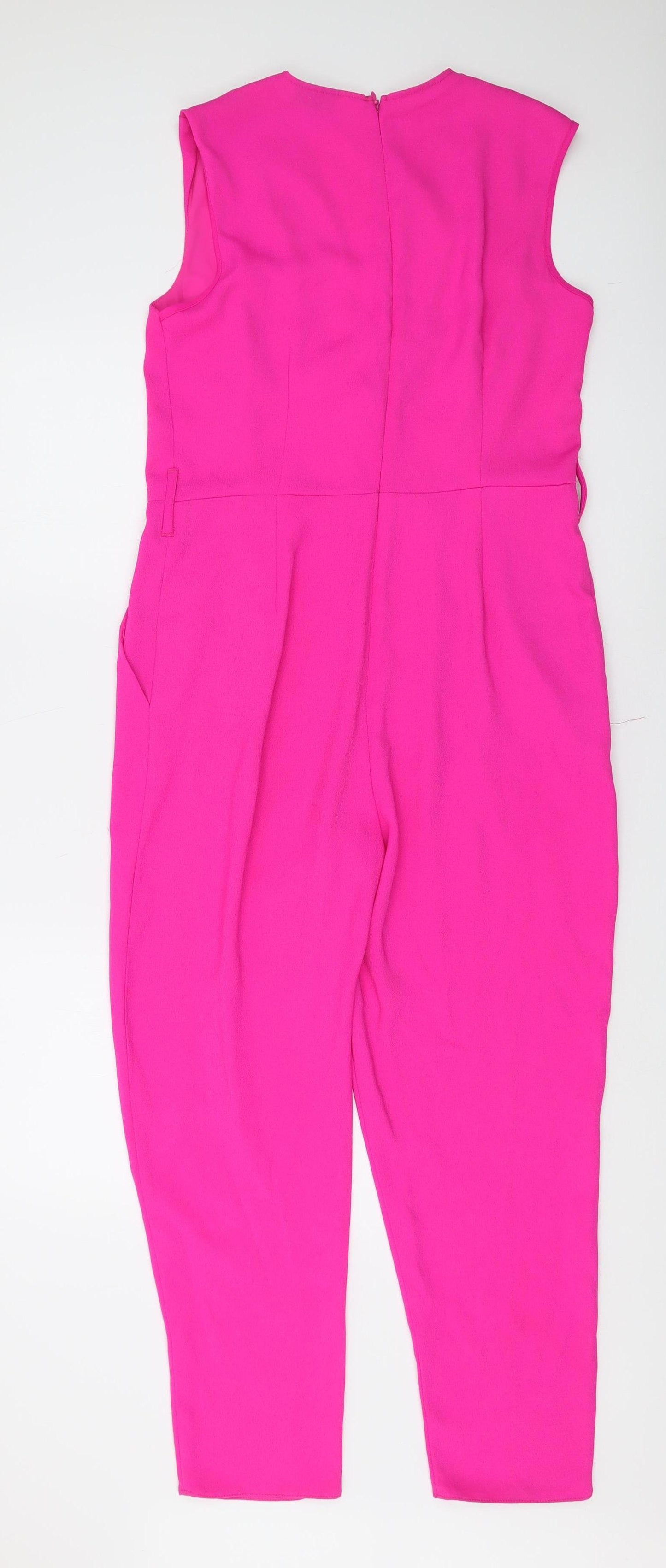 River Island Women's Pink V-Neck Jumpsuit Size 12