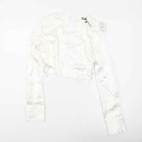 Zara Women's Ivory Cropped Blouse - Size S