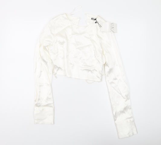 Zara Women's Ivory Cropped Blouse - Size S