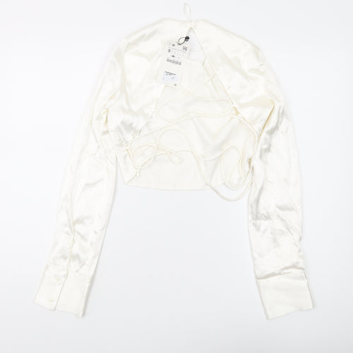 Zara Women's Ivory Cropped Blouse - Size S