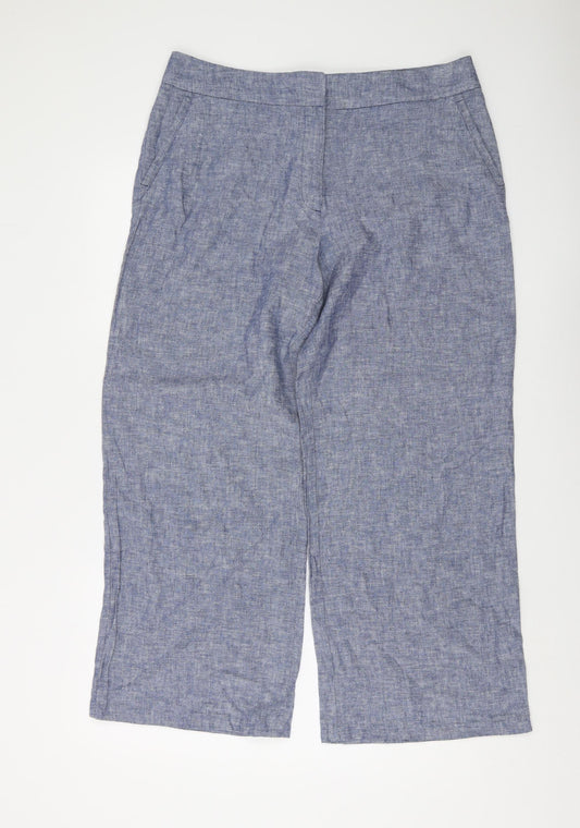 Marks and Spencer Women's Blue Wide-Leg Linen Trousers