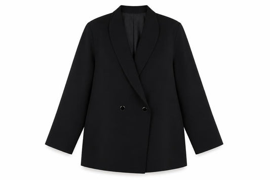 Front view of Next Women's Black Double-Breasted Suit Jacket, size 12