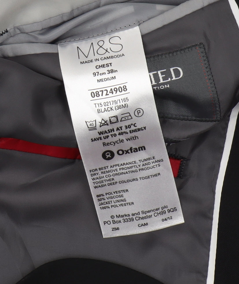 Marks and Spencer Men's Black Blazer M 38 Notch Lapel