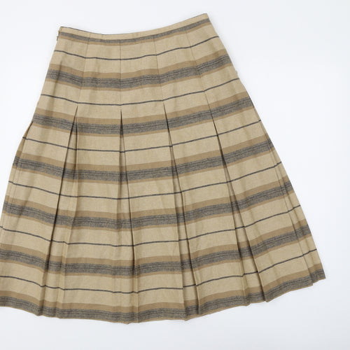 Berstex Women's Beige Striped Pleated Wool Skirt