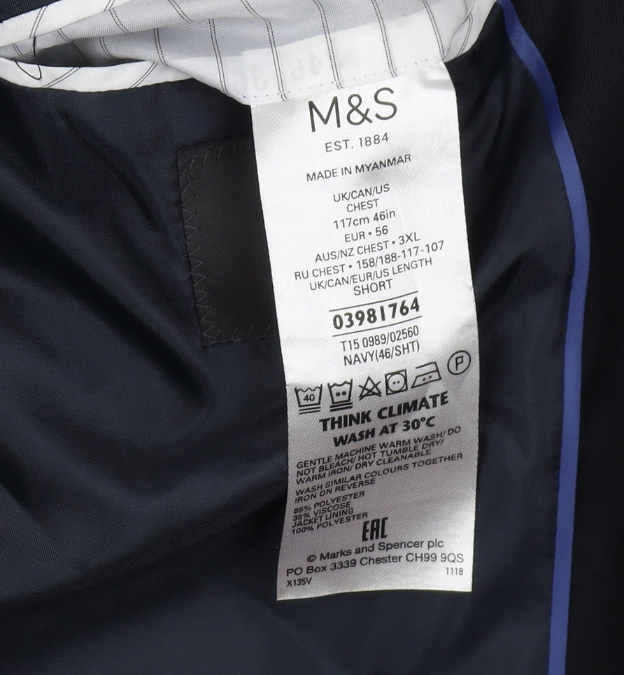 Marks and Spencer Men's Blue Blazer 46S Regular Fit