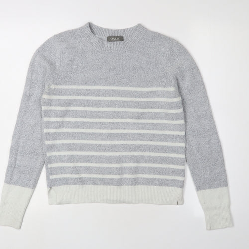 Oasis Women's Grey Striped Crew Neck Jumper, Size S