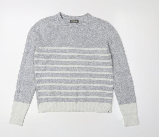 Oasis Women's Grey Striped Crew Neck Jumper, Size S