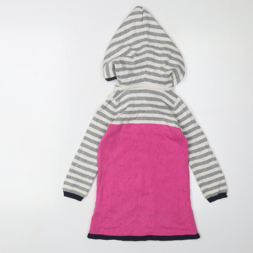 Gap Girls Striped Hooded Dress Pink Grey 3-4 Years Cotton Knit