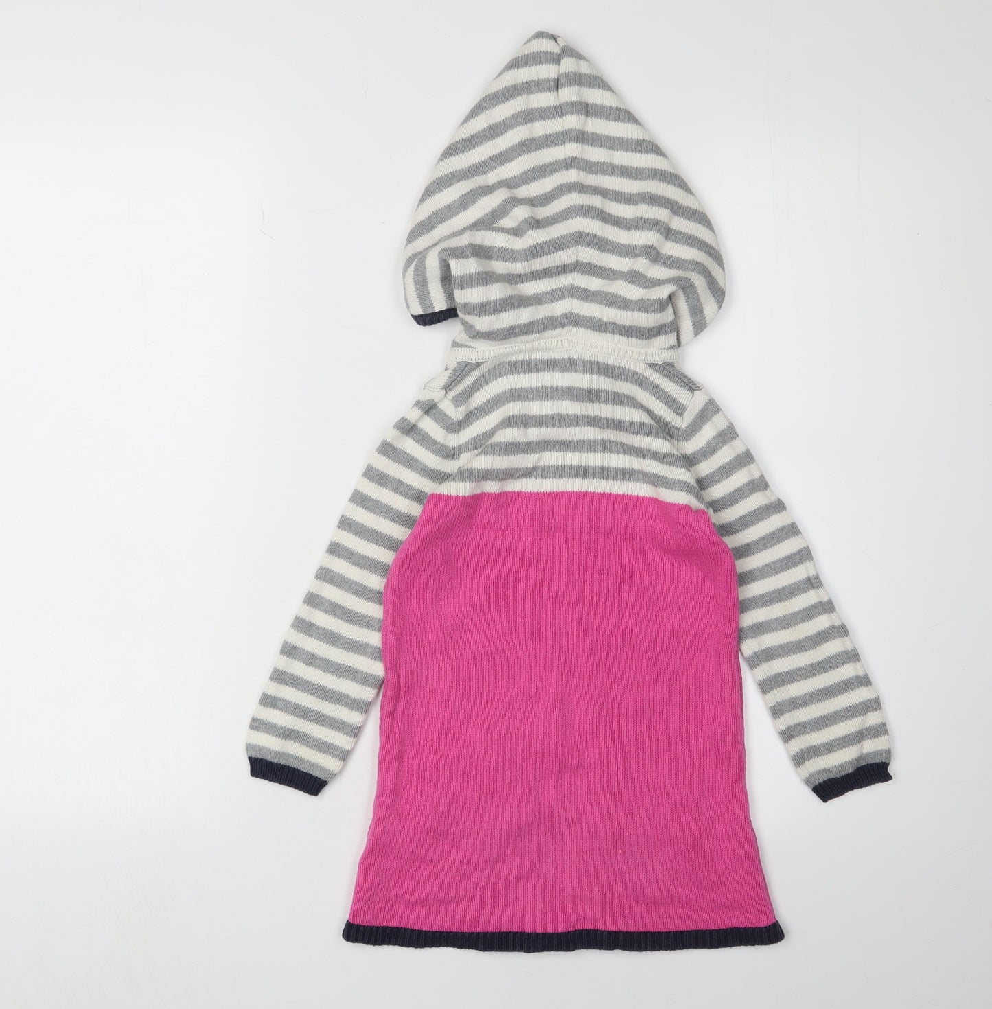 Gap Girls Striped Hooded Dress Pink Grey 3-4 Years Cotton Knit