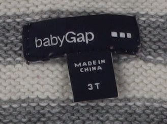Gap Girls Striped Hooded Dress Pink Grey 3-4 Years Cotton Knit