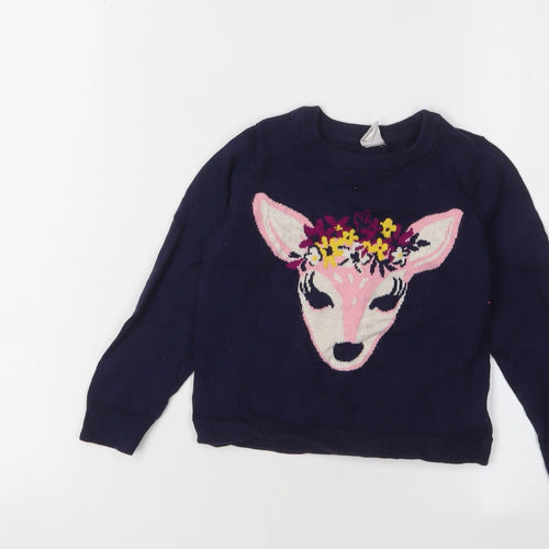 Gap Girls Blue Animal Print Cotton Jumper 4 Years
