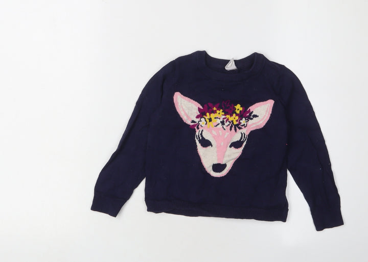 Gap Girls Blue Animal Print Cotton Jumper 4 Years