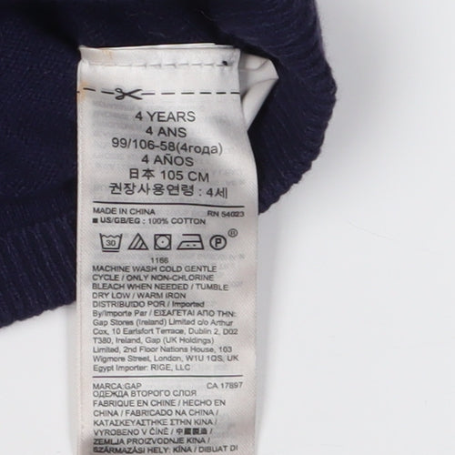 Gap Girls Blue Animal Print Cotton Jumper 4 Years