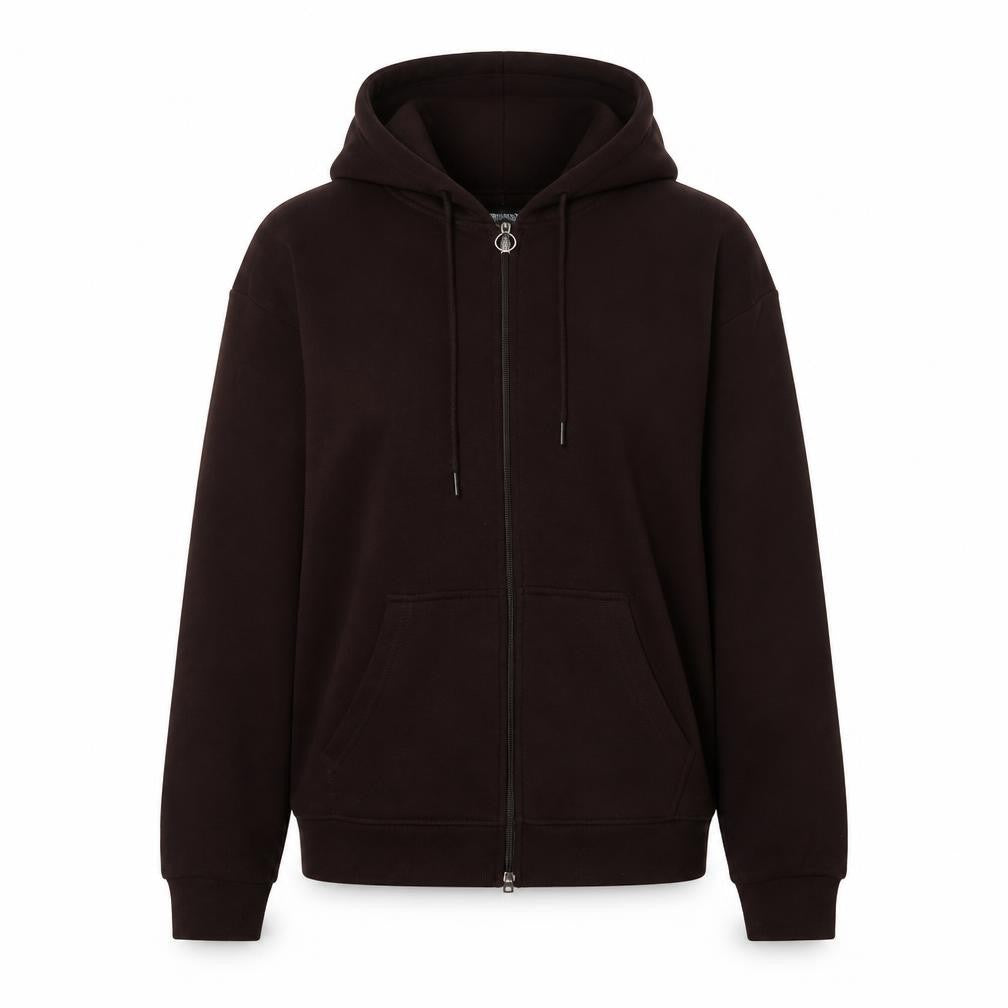 Front view of PRETTYLITTLETHING Women's Brown Full Zip Hoodie, size 6