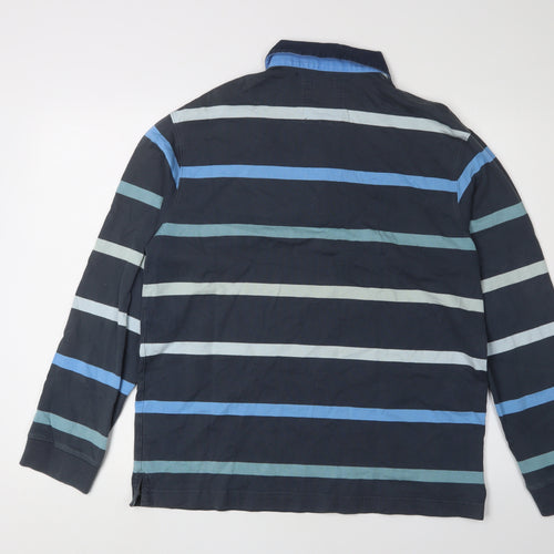 Marks & Spencer Men's Blue Striped Polo, M, Long Sleeve